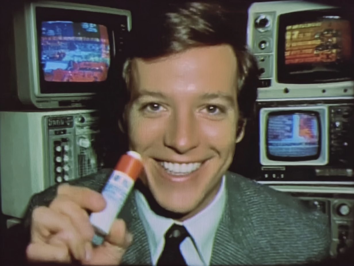 Freeze-frame from the 1976 Blowing Dudes television commercial