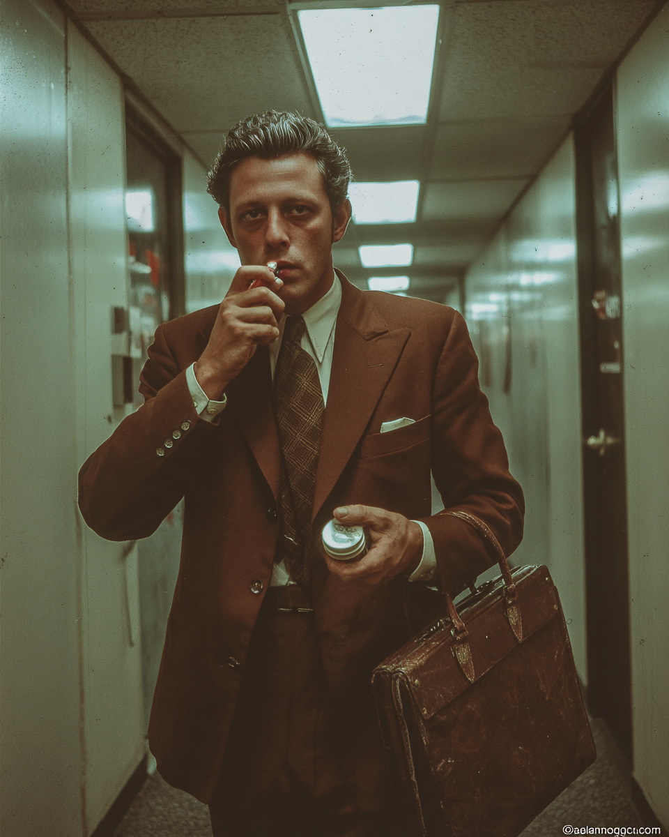 Businessman applying lip balm in an office hallway