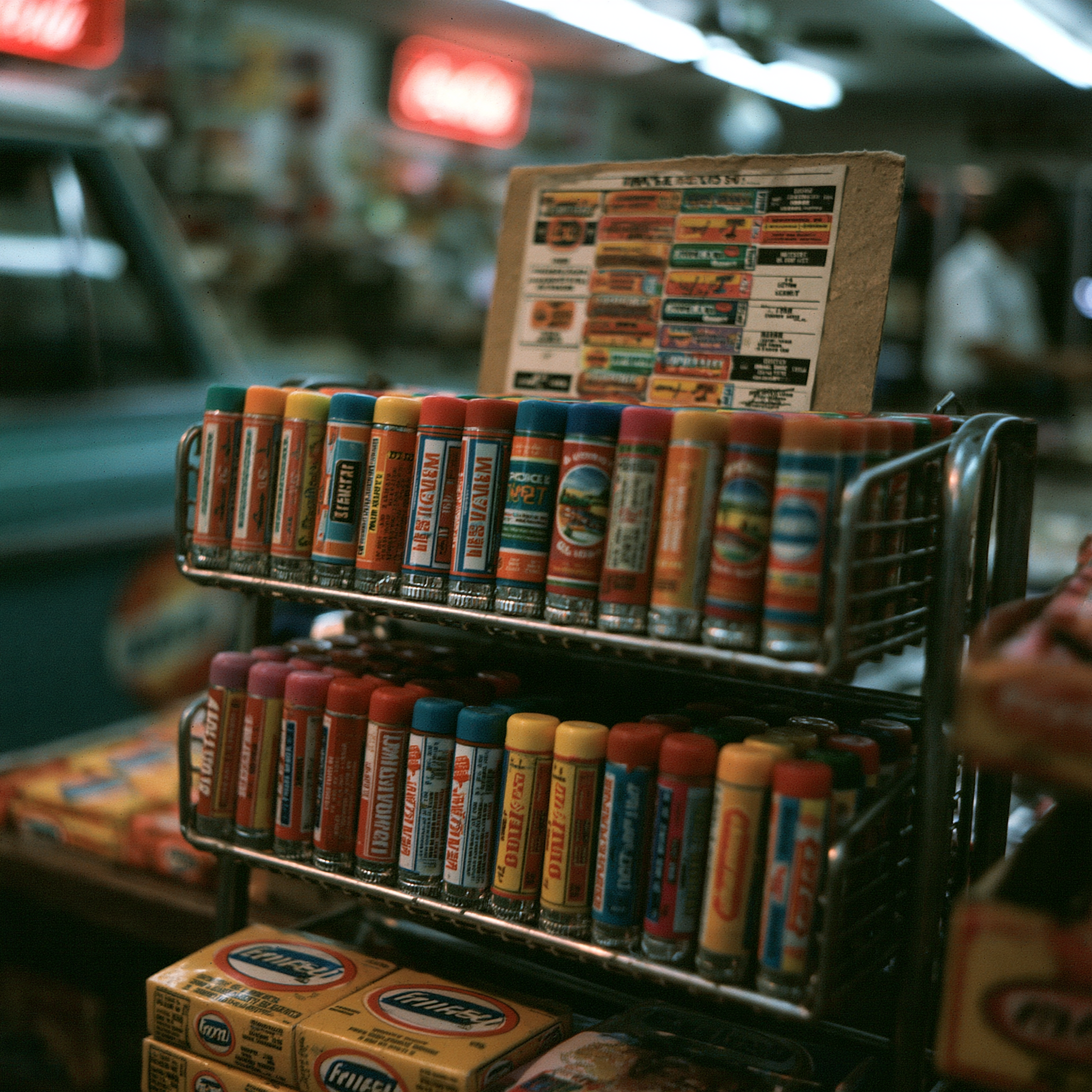 Blowing Dudes display rack at a convenience store